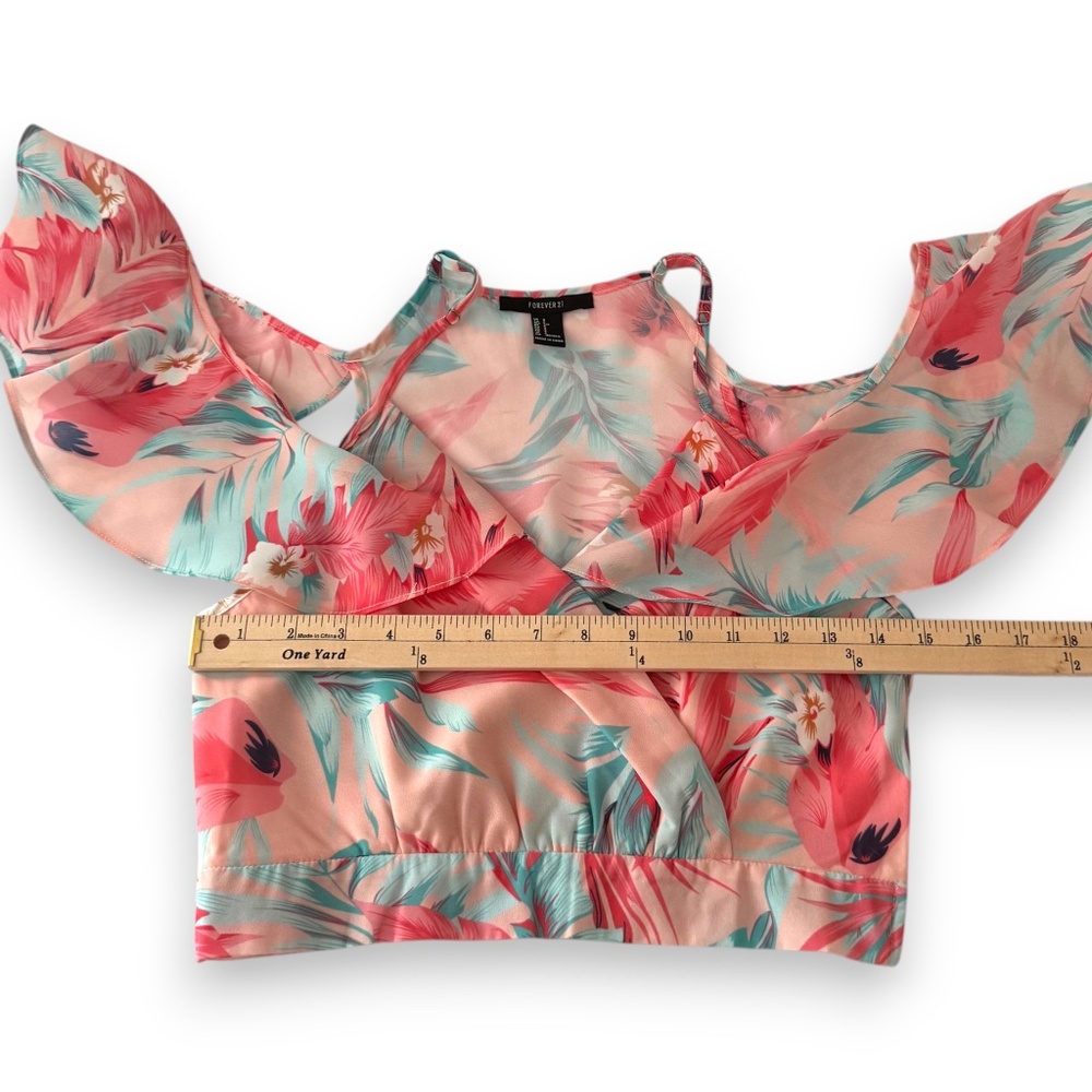 FOREVER 21 Tropical Floral Off-Shoulder Cropped Top S - Picture 6 of 6